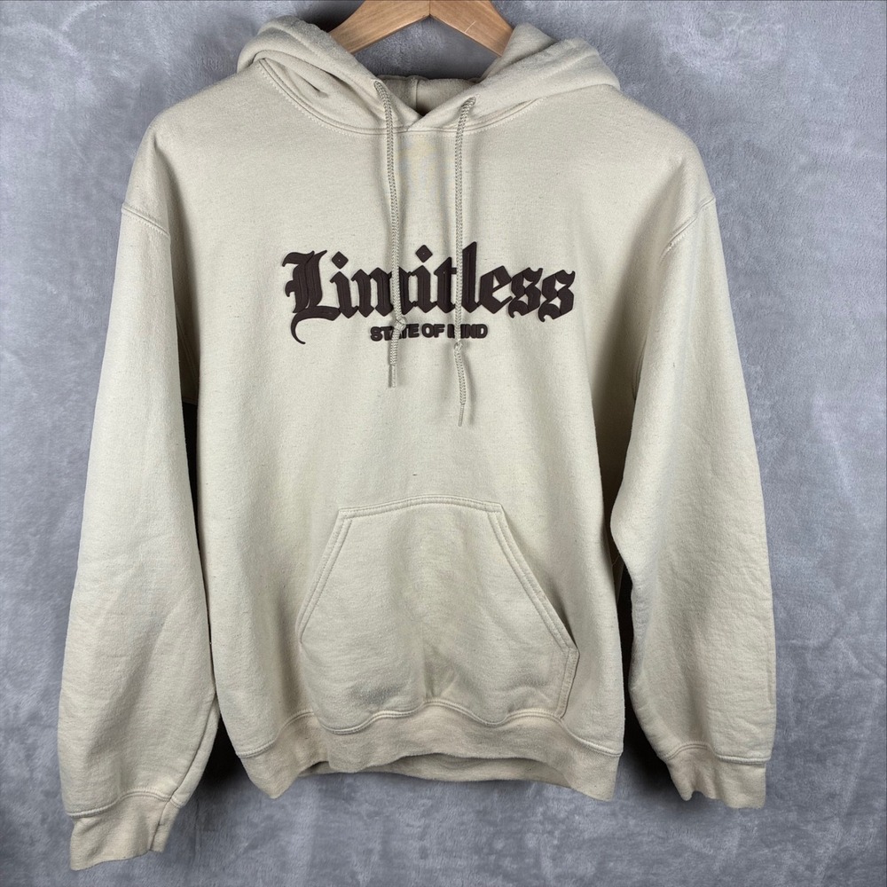 Popular Poison Limitless State of Mind Puff Print Hoodie Beige Small y2k
